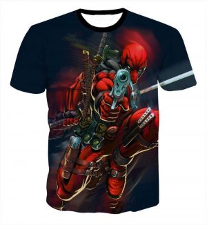 Deadpool Mercenary Gun Pointing Full Armed Cartoon Vibrant T-Shirt - Superheroes Gears