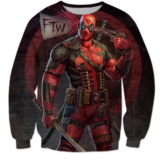 Deadpool Shooting Head Weapons Top to Toe FTW Funny Design Sweatshirt - Superheroes Gears