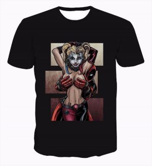 Deadpool Tease Harley Quinn Sexy Dark Background Dope T-Shirt - Superheroes Gears
