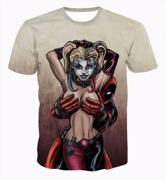 Deadpool Tease Harley Quinn Sexy Funny Dark Theme T-Shirt - Superheroes Gears