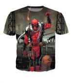 Deadpool Villain Execution Burning Fire Comic Drawing Style Cool T-Shirt - Superheroes Gears