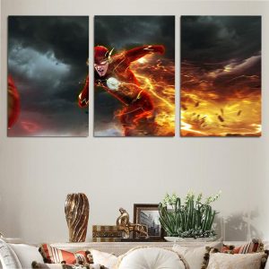 Flash Running Super Fast With Orange Lightning 3pcs Canvas