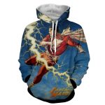 Flying Captain Marvel Shazam DC Comics Lightning Blue Chic Hoodie