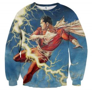Flying Captain Marvel Shazam DC Comics Lightning Blue Chic Sweatshirt
