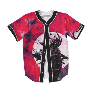 Full Moon Crow Samurai Red Tie Dye Baseball Jersey