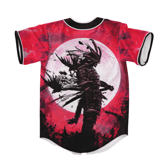 Full Moon Crow Samurai Red Tie Dye Baseball Jersey