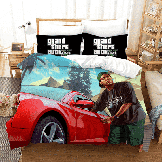 GTA V Lamar Davis Stealing Items On Red Car Dope Bedding Set