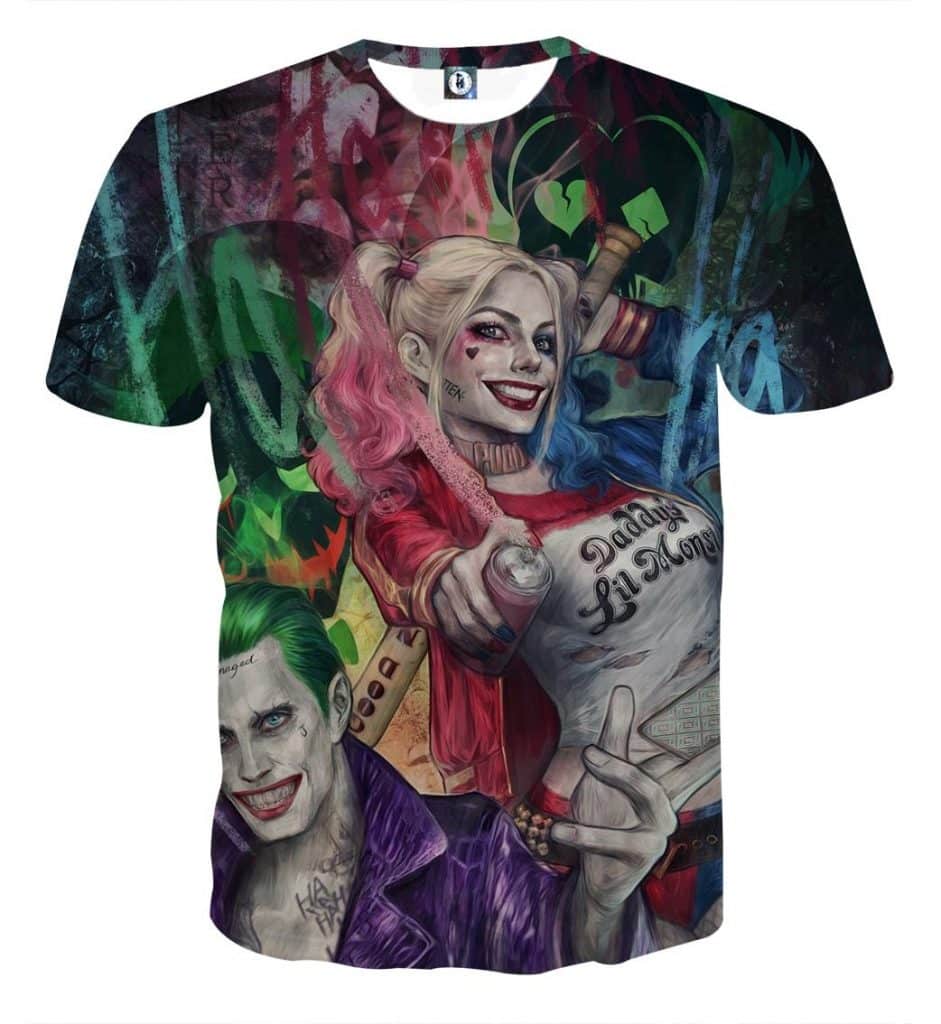 Harley Quinn And Joker Smiling Colorful Full Print T-shirt