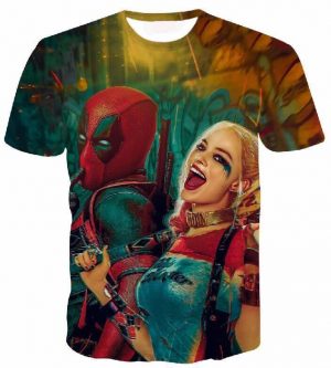 Harley Quinn Cross Deadpool Anti-Heroes Blurred Background T-Shirt - Woof Apparel