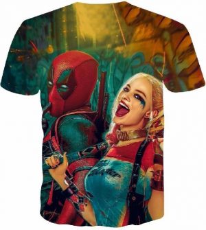 Harley Quinn Cross Deadpool Anti-Heroes Blurred Background T-Shirt - Woof Apparel