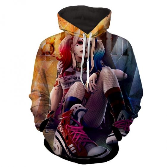 Harley Quinn Sitting With Her Red Sneaker On Amazing Hoodie