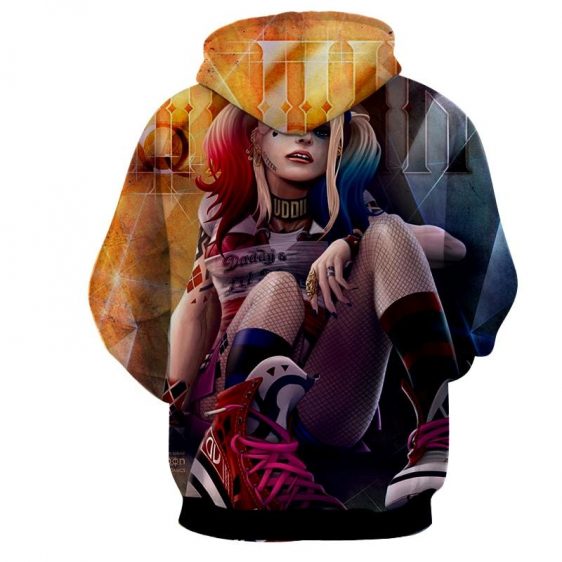 Harley Quinn Sitting With Her Red Sneaker On Amazing Hoodie - Image 2