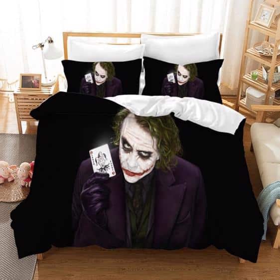 Joker Sinister Look Holding Joker Card Black Bedding Set