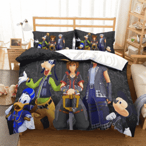 Kingdom Hearts III Sora Riku and Friends Black Bedding Set