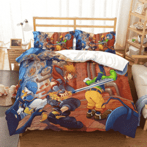 Kingdom Hearts Sora Goofy Donald Duck Fighting Bedding Set