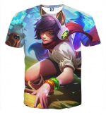 League of Legends Ahri Female Fighter Lively Color Art Style T-Shirt - Superheroes Gears