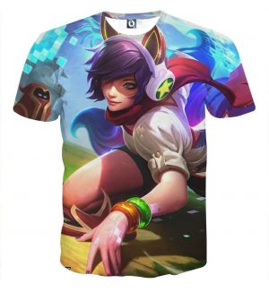 League of Legends Ahri Female Fighter Lively Color Art Style T-Shirt - Superheroes Gears