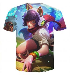 League of Legends Ahri Female Fighter Lively Color Art Style T-Shirt - Superheroes Gears