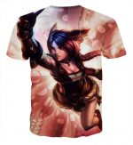 League of Legends Ahri Nine Tails Fox Battle Fighter 3D Print T-Shirt - Superheroes Gears