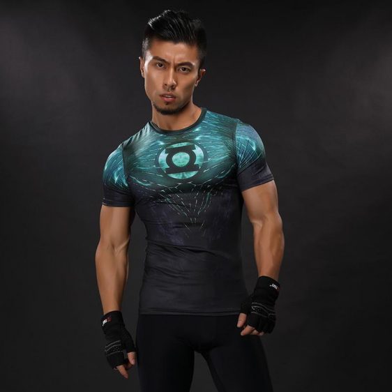 DC Green Lantern Symbol Inspired Compression Short Sleeves Slim Fit T-shirt - Superheroes Gears