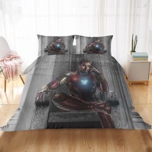 Marvel Iron Man Tony Stark Sitting in Throne Gray Bedding Set