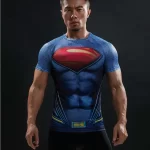 Marvel Superman Logo Blue Short Sleeves Compression T-Shirt