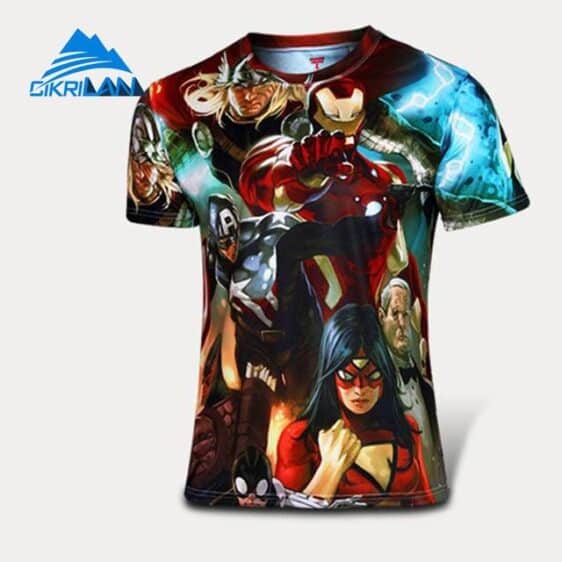 Marvel The Avengers Team Members 3D Full Printed Workout T-shirt