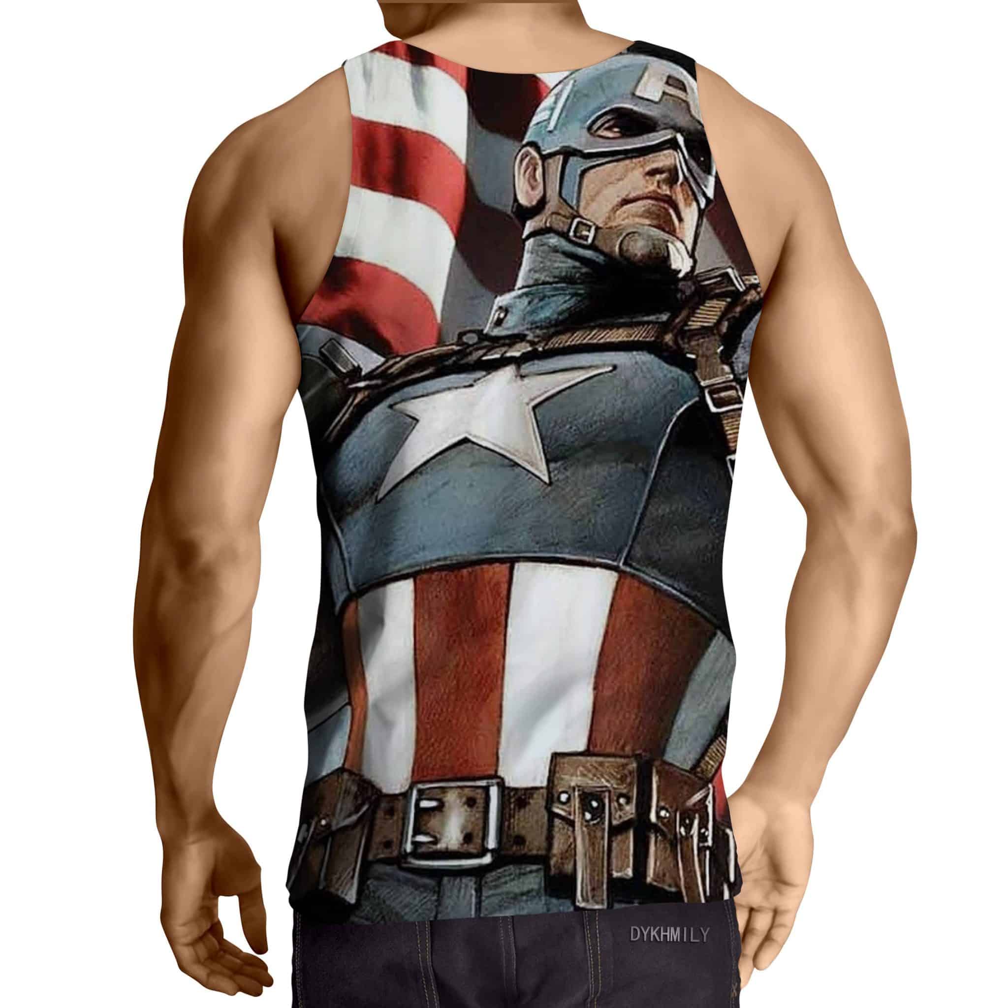Marvel Captain America Holding American Flag Top - Superheroes Gears