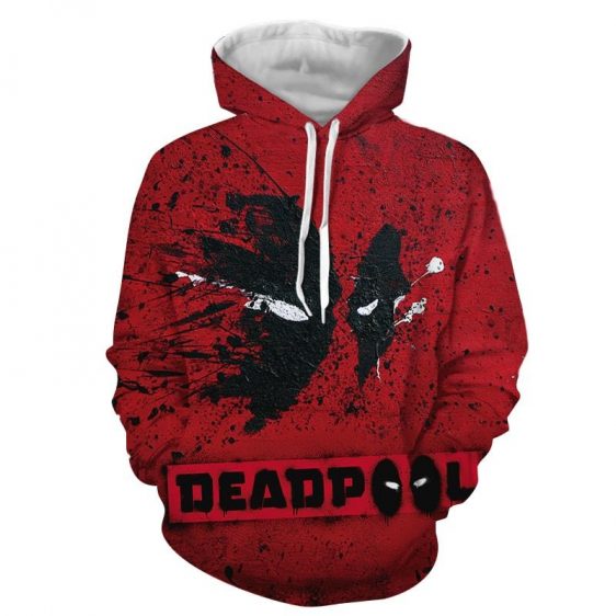 Marvel Cool Deadpool Mask Abstract Paint Design Red Hoodie