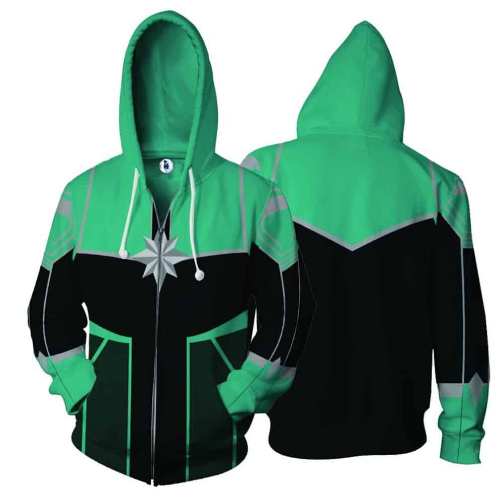 Marvel Mightiest Avenger Captain Marvel Green Zip Up Hoodie