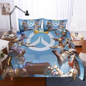 Overwatch Main Heroes Fighting Awesome Sky Blue Bedding Set