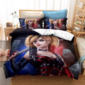 Sexy Harley Quinn Holding Baseball Bat Blue Red Bedding Set