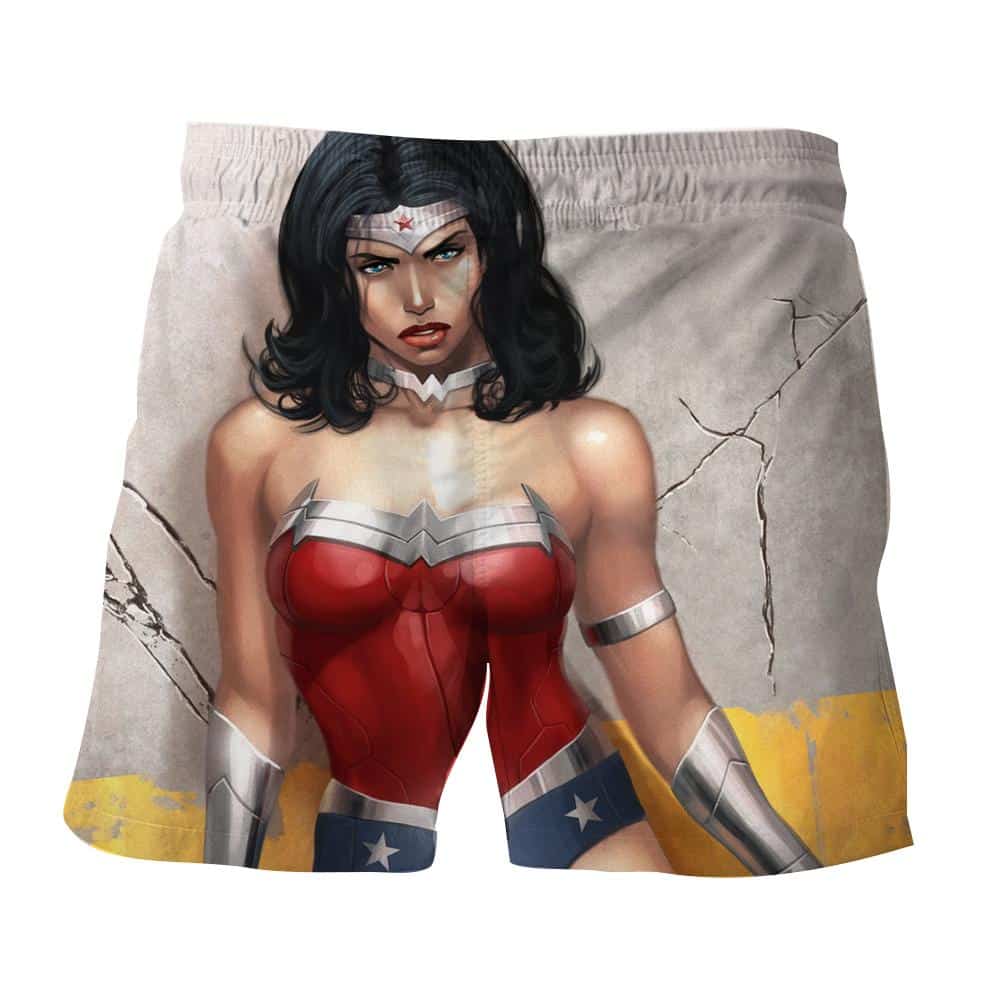 Sexy Wonder Woman 3D Animated Print Cracking Wall Boardshorts