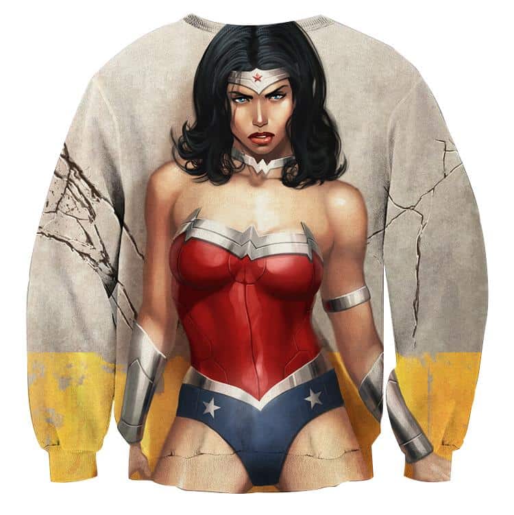 Sexy Wonder Woman 3D Animated Print Cracking Wall Sweatshirt