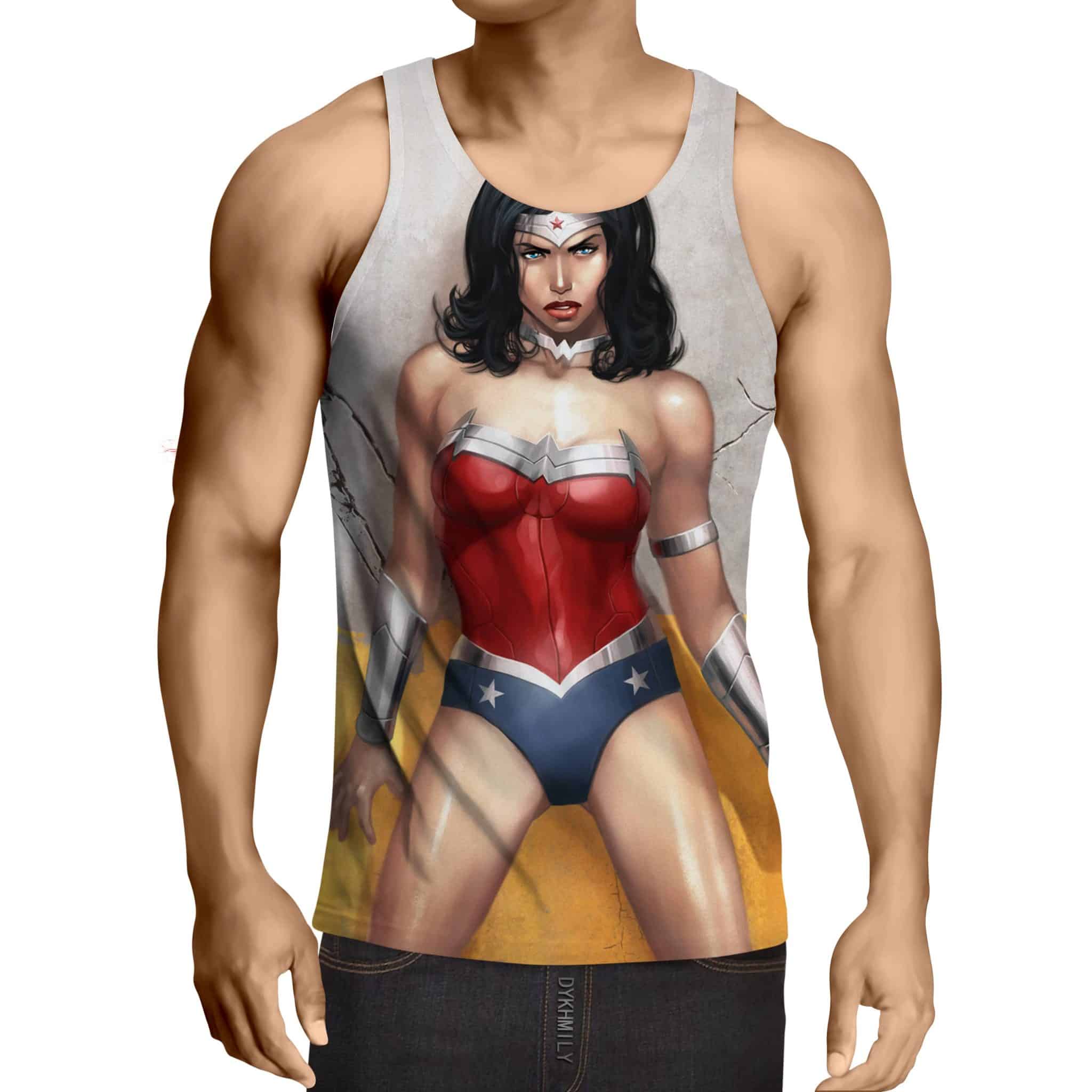 Sexy Wonder Woman 3D Animated Print Cracking Wall Tank Top