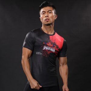 Small Spiderman Symbol Featuring Compression Short Sleeves Gym T-shirt - Superheroes Gears