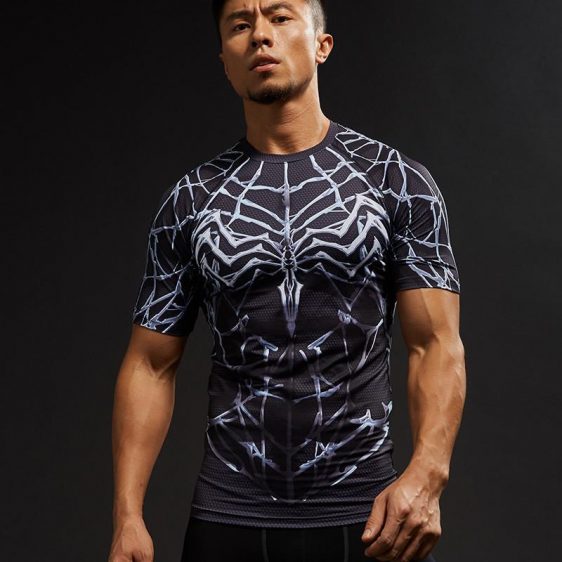 Spiderman Spider Web Cool Design Compression Short Sleeves Running T-shirt