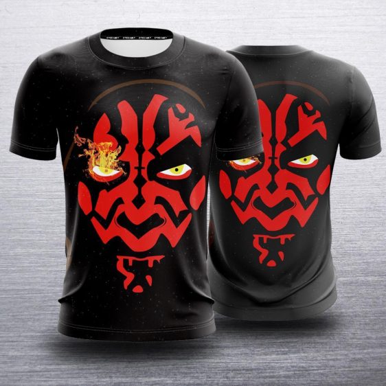 Star Wars Evil Villain Darth Maul Face Design Black T-Shirt