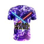 Star Wars Logo With Red & Blue Lightsaber Purple T-Shirt