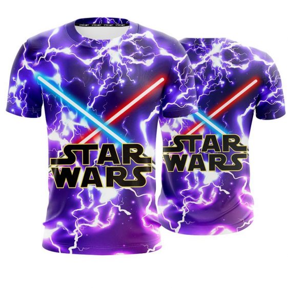 Star Wars Logo With Red & Blue Lightsaber Purple T-Shirt