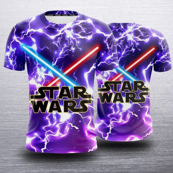 Star Wars Logo With Red & Blue Lightsaber Purple T-Shirt