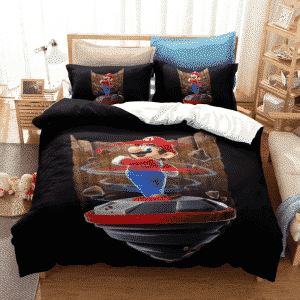 Super Mario Mario On Spinning Drill Black Gaming Bedding Set