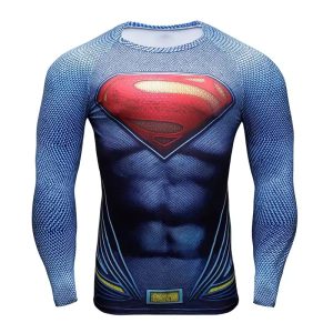 Superman Inspired 3D Printed Compression Long Sleeves Fitness T-shirt