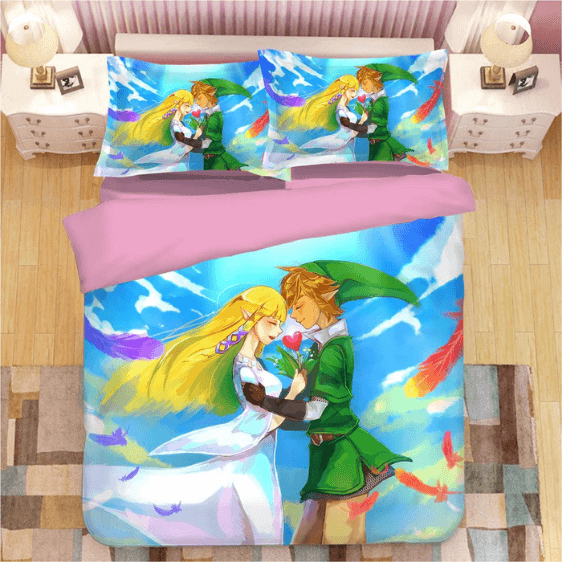 The Legend of Zelda Link and Zelda Sky Blue Bedding Set