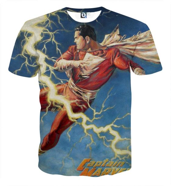 The Ferocious Captain Marvel Shazam Flying Kick T-Shirt