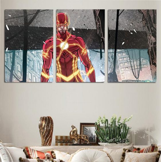 The Flash Comic Style Art Design 3pcs Wall Art Canvas Print
