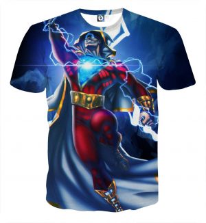 The Overpowering Captain Marvel Shazam Blue Print T-Shirt