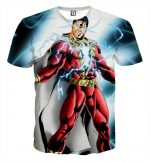 The Strong Captain Marvel Shazam Eye Lightning Print T-Shirt