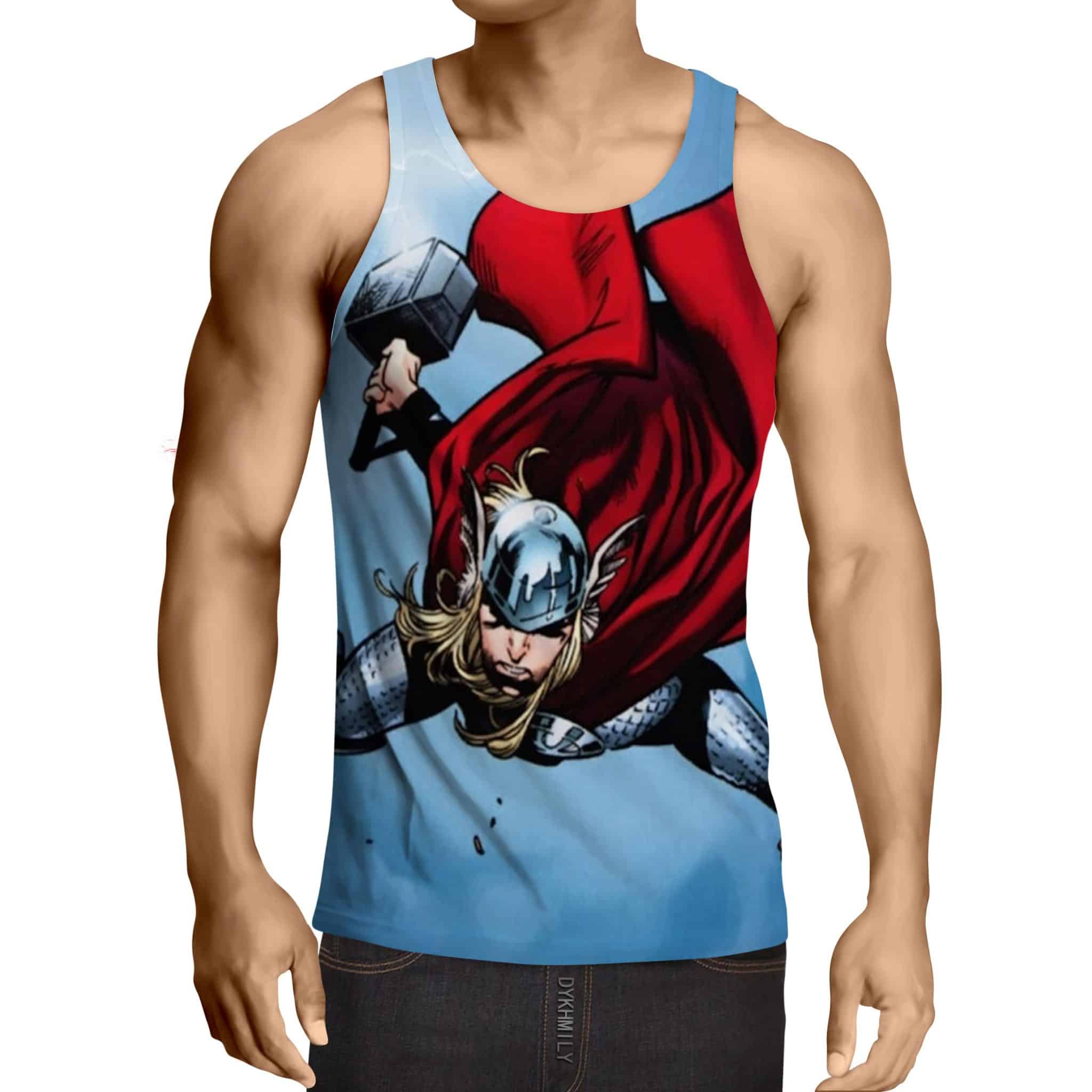 Thor Cartoon Flying Holding Hammer On Fight Amazing Tank Top - Superheroes  Gears