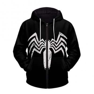 White Spider-Man Super Hero 3D Cosplay Black Zip Up Hoodie